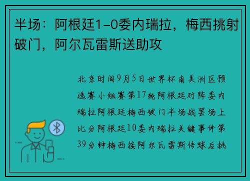 半场：阿根廷1-0委内瑞拉，梅西挑射破门，阿尔瓦雷斯送助攻
